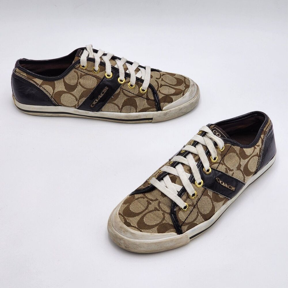 Coach Fillmore Signature Logo Monogram Khaki Brown Sneakers Size 7.5